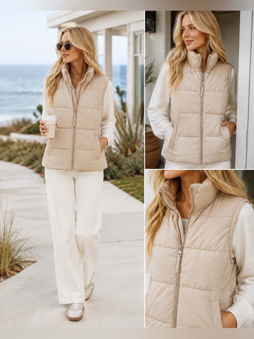 Tommy Hilfiger Stand-Collar Puffer Vest Beige
